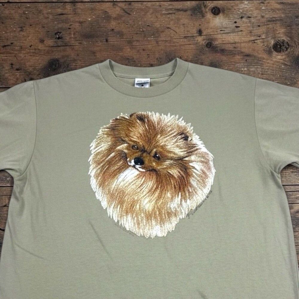 Vintage Graphic T-Shirt Pomeranian Dog Adult LARGE Tee Fruit of The Loom Y2K - Picture 1 of 12